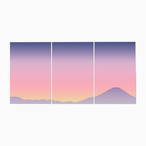 Cyd Fontaine, Skyline Triptych of Mount Fuji Sunset, 2024, Giclée Print