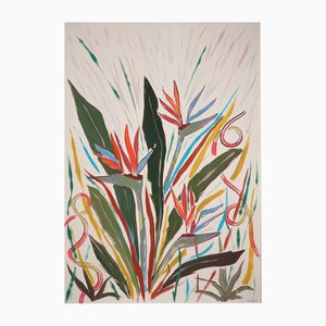 Romina Milano, Bird of Paradise Bouquet Flowers, Acrylic on Paper, 2024