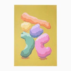 Ryan Rivadeneyra, Futurist Monolith on Yellow, Acrylic on Paper, 2024