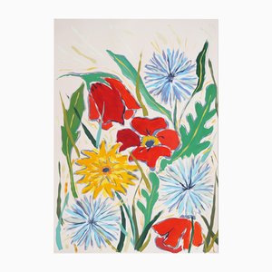 Romina Milano, Wild Summer Flowers in Champagne, Acrylic on Paper, 2024