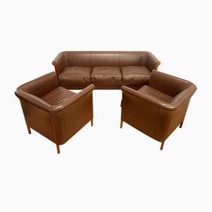Leather Club Set by Antonio Citterio for Moroso, 1980s, Set of 3