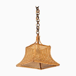 Lámpara de techo Bambo, ratán y paja de la Riviera francesa Mid-Century, Italia, años 60
