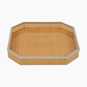 Mid-Century Serviertablett aus Acrylglas Wicker & Chrom von Christian Dior, Italien, 1970er