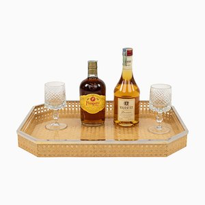 Mid-Century Serviertablett aus Acryl Wicker & Chrom von Christian Dior, Italien, 1970er