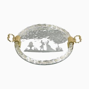 Plateau Vénitien en Verre Murano avec Gravures et Flocons d'Or 24k, 1960s