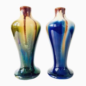 Art Deco Drip Glaze Ceramic Vases from Thulin, 1890s, Set of 2