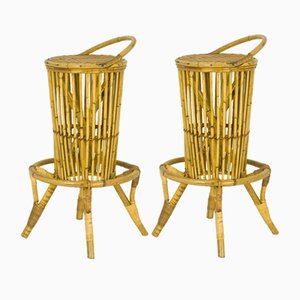 Set of Mid-Century Modern Italian Rattan Bar Stools, 1960s