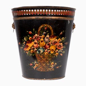 Metal Hand Painted Waste Basket, England, 1950s