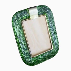 Olive Green Twisted Murano Glass and Brass Photo Frame by Barovier E Toso, 2000s