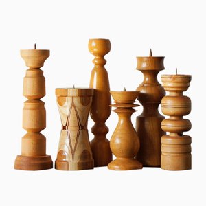 Scandinavian Wooden Candleholders, Set of 6