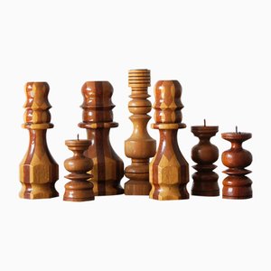 Scandinavian Wooden Candleholders, Set of 7