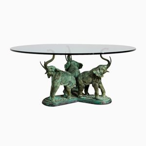Mesa de centro en forma de elefante de bronce con tablero de vidrio, 1970