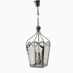 Large Art Deco Chrome and Glass Pendant, 1960s