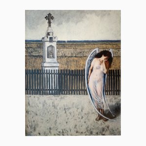 Katarzyna Szydłowska, Paisaje con un ángel, óleo sobre lienzo, 1999
