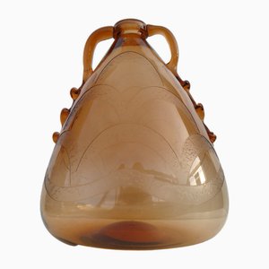 Italian Art Glass Art Deco Murano with Cameo Etched Pattern Vase attributed to Cappellin Vittorio Zecchin