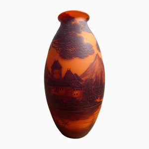 Large Glass Vase with Landscape by Richard for Loetz