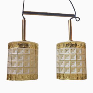 Mid-Century Glass & Brass Dual Pendant Lamp from Orrefors, 1960s