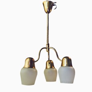 Mid-Century Opaline Glass & Brass Ceiling Light from Asea, 1950s