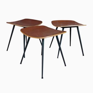 Sgabelli in teak e acciaio, Danimarca, anni '50, set di 3