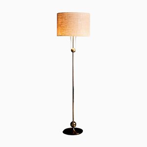Brass Floor Lamp with Round Brass Base, 1960s