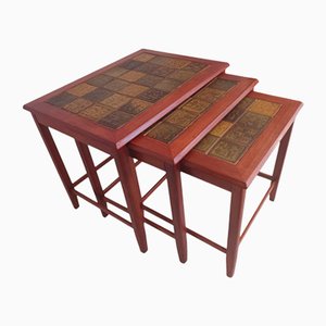 Mid-Century Danish Nesting Tables in Tiled & Teak Frame, 1970s, Set of 3