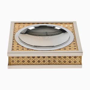 Mid-Century Ashtray in Acrylic Glass, Rattan & Chrome in the style of Christian Dior, Italy, 1970s
