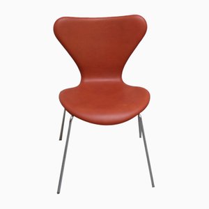 Series 7 Chairs in Cognac Leather by Arne Jacobsen for Fritz Hansen, 1955, Set of 6