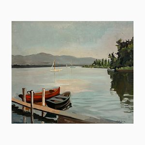 René Beguin, Barche sul lago Leman, Olio su tela