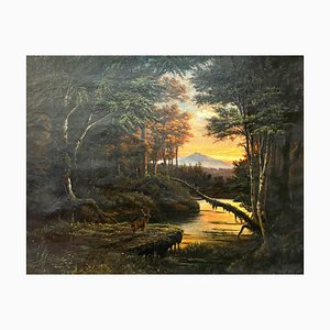 James Y. Gant, Paesaggio con cervi, Olio su tela, XIX secolo