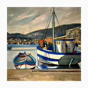 René Genis, Il porto di Tolone, Francia, Olio su tela