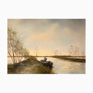 Hendrik Breedveld, La barca del pescatore, Olio su tavola