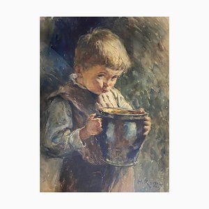 Heinrich Rettig, Young Boy with Carafe, Watercolor on Paper