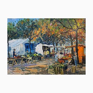 Joseph Meneses Tapias, Plainpalais Market, óleo sobre lienzo, 1959