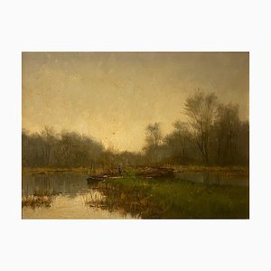 Frits Johan Goosen, River Fishing Boat, Oil on Canvas
