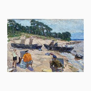 Mise en Abîme Painters on the Beach, Olio su cartone, 1953