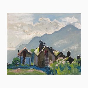 Boris Hellmann, Pueblo a la cima de la montaña, óleo sobre lienzo, 1943