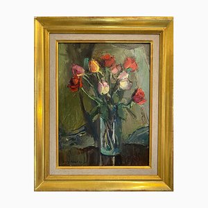 Benjamin Vautier, Bouquet di rose, Olio su legno, 1970