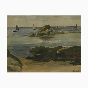 Mélanie Fain, Sea Side, Acquarello, 1935