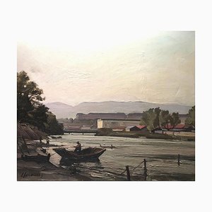 Louis Henri Salzmann, Las orillas del Arve, óleo sobre lienzo, 1961