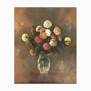 Roger Delapierre, Dahlias, óleo sobre lienzo, 1993