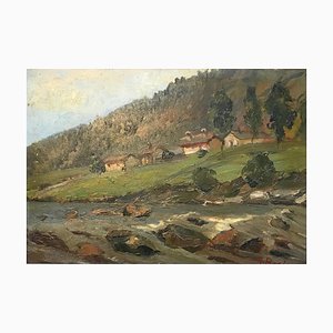 Giuseppe Bosio, Valley by the River, Huile sur Bois