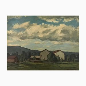 Marius Chambaz, Paesaggio rurale ai piedi delle colline, Olio su tela