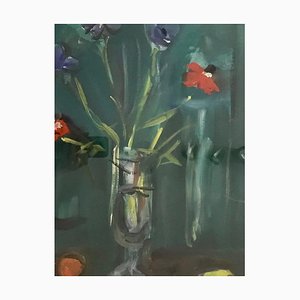 Alexandre Rochat, Anemones in a Glass Vase, Gouache
