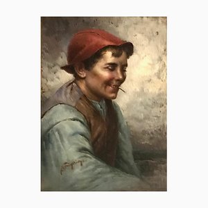 Raffaelle Frigerio, Niño con cigarrillo, Oleo sobre madera