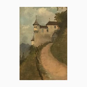 Armand Leleux, The Castle Way, óleo sobre madera, años 50