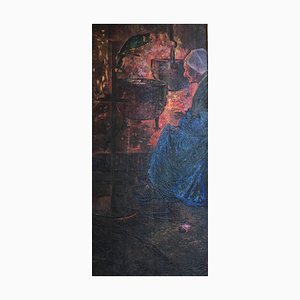 Cubo verde, grande óleo sobre madera