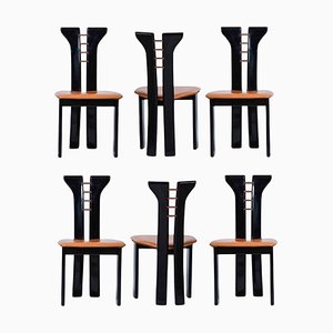 Vintage Dining Chairs in Walnut and Leather by Pierre Cardin, 1970s, Set of 4