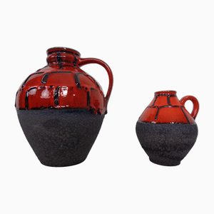 Vasi in ceramica lavica rossa e nera di Heinz Siery per Carstens, anni '60, set di 2