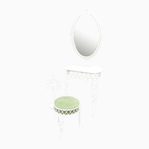 Frisierkonsole mit Spiegel, Hocker & Schirmständer, 1950er, 4er Set