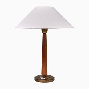 Harald Notini attributed Table Lamp in Elm and Brass by Böhlmarks, Sweden, 1940s